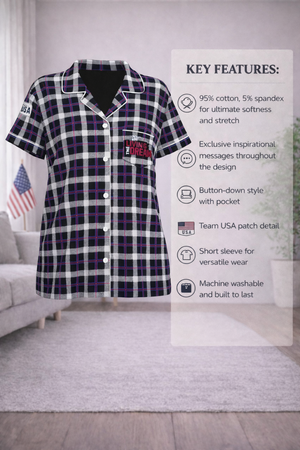 Team USA Plaid Short Sleeve Button Down Top (Women's)