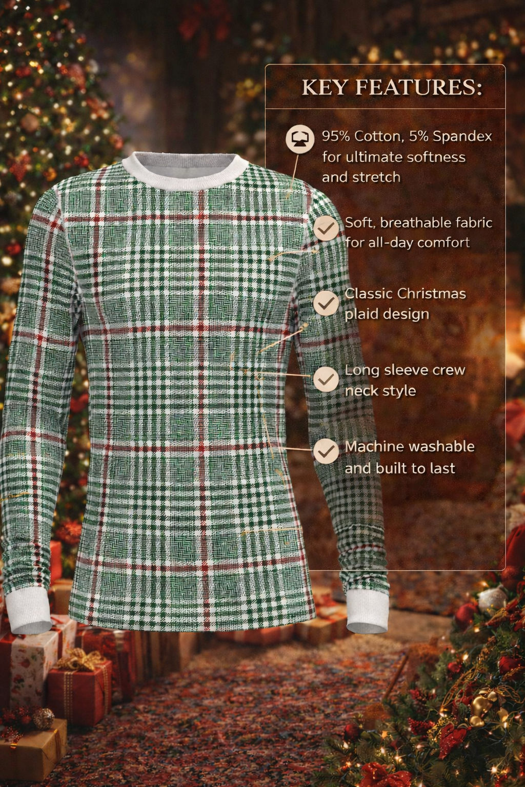 Christmas Soft Plaid Long Sleeve Top (Men's)