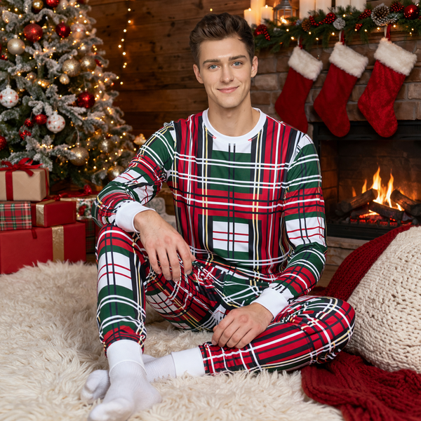 Christmas Bold Plaid Long Sleeve Top (Men's)