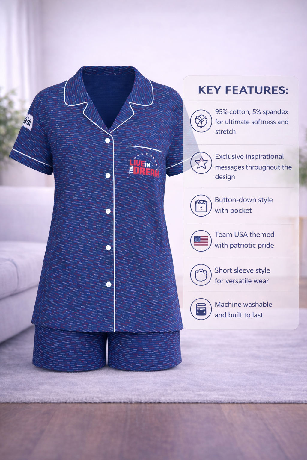 Inspirational Short Sleeve Button Down Team USA Top (Women's)