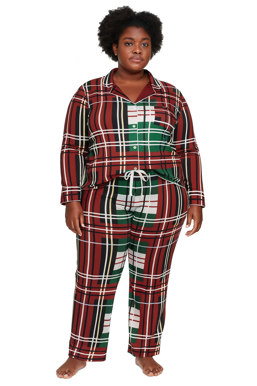 Christmas Plaid Button Down Long Sleeve SET (Unisex)