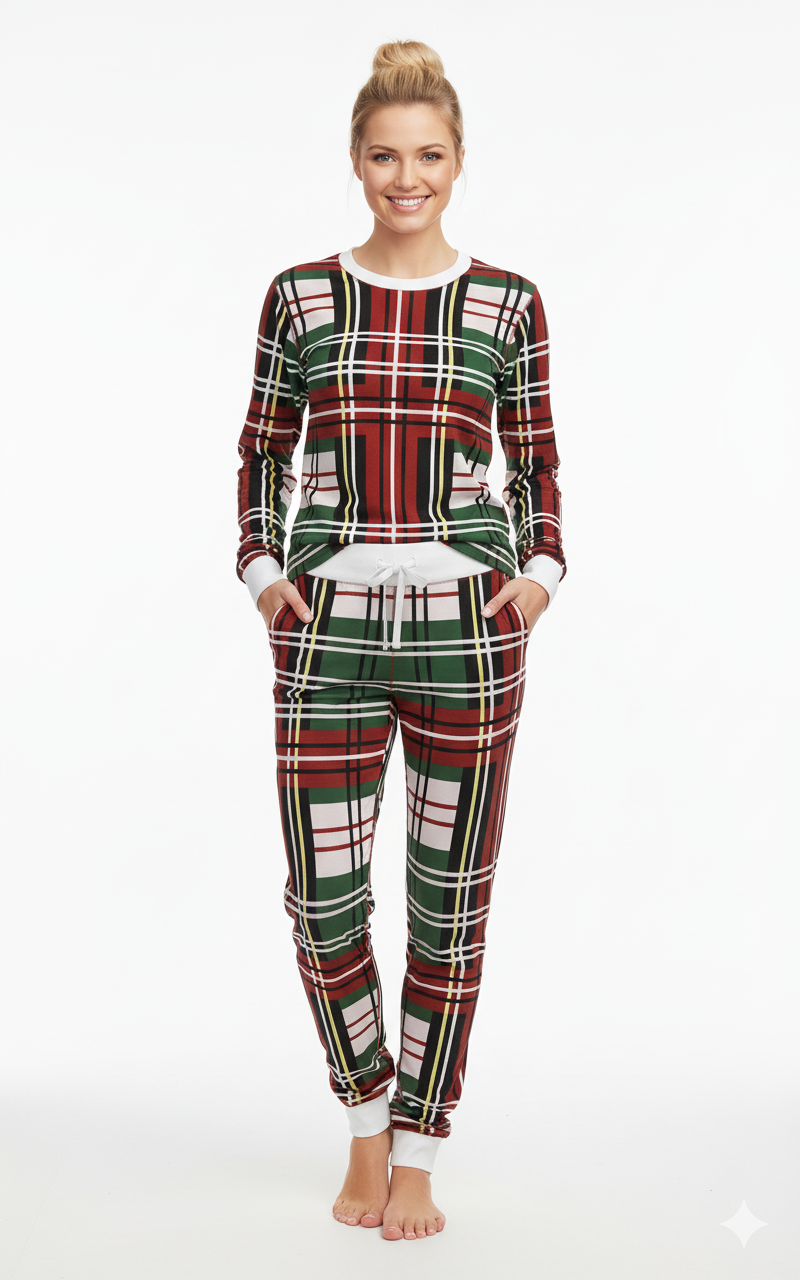Christmas Plaid Long Sleeve Top and Jogger Pant SET (Women)