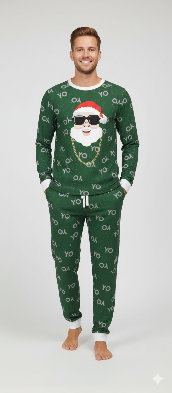 Christmas White Santa Long Sleeve Top and Jogger Pant SET (Men)