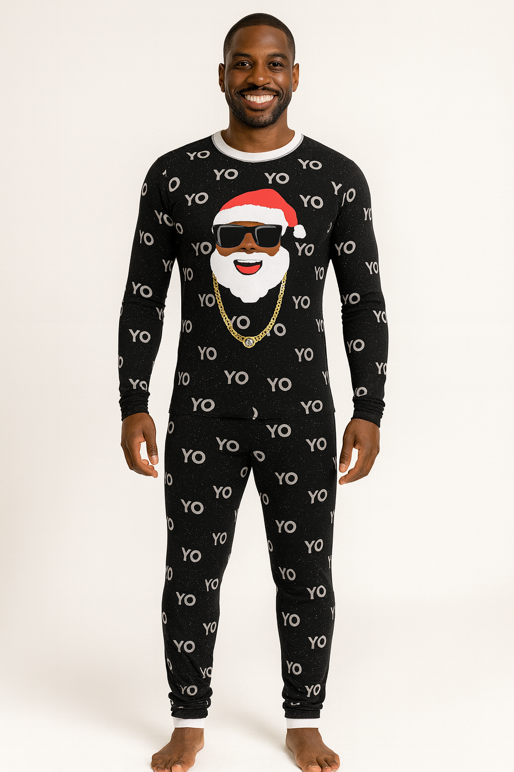 Christmas Black Santa Long Sleeve Top and Jogger Pant SET (Men)