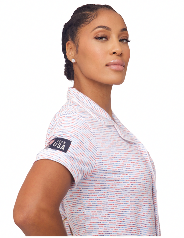 Inspirational Short Sleeve Button Down Team USA Top (Women's)