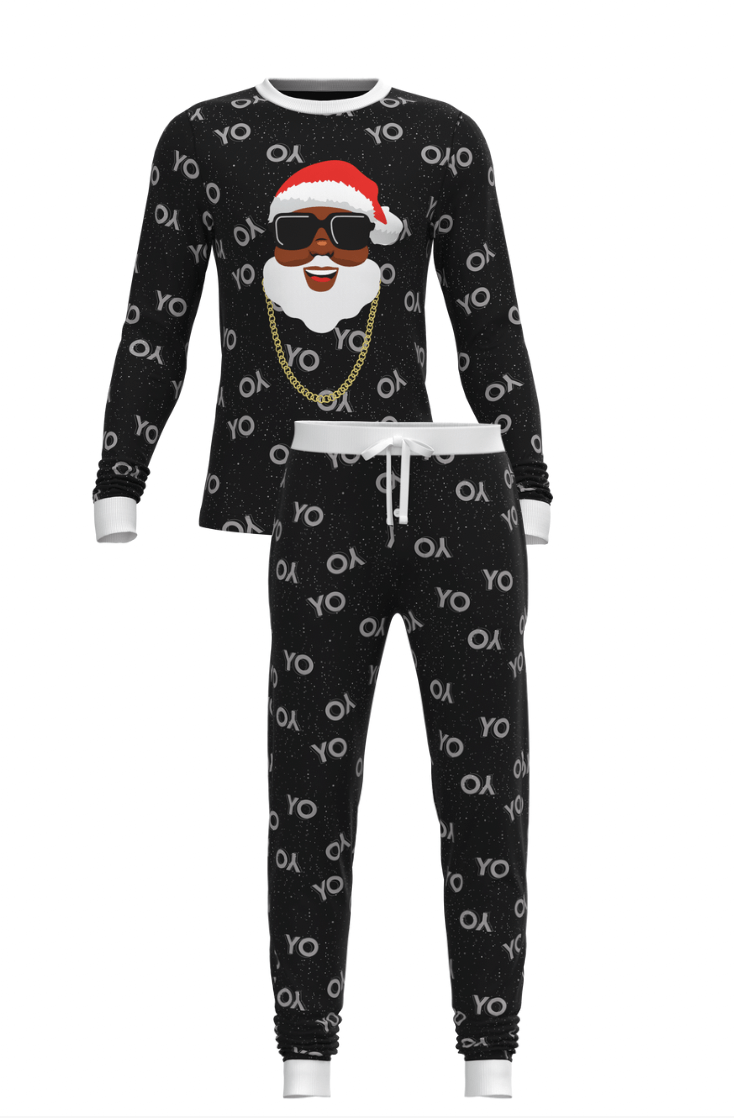Christmas Black Santa Long Sleeve Top and Jogger Pant SET (Men)