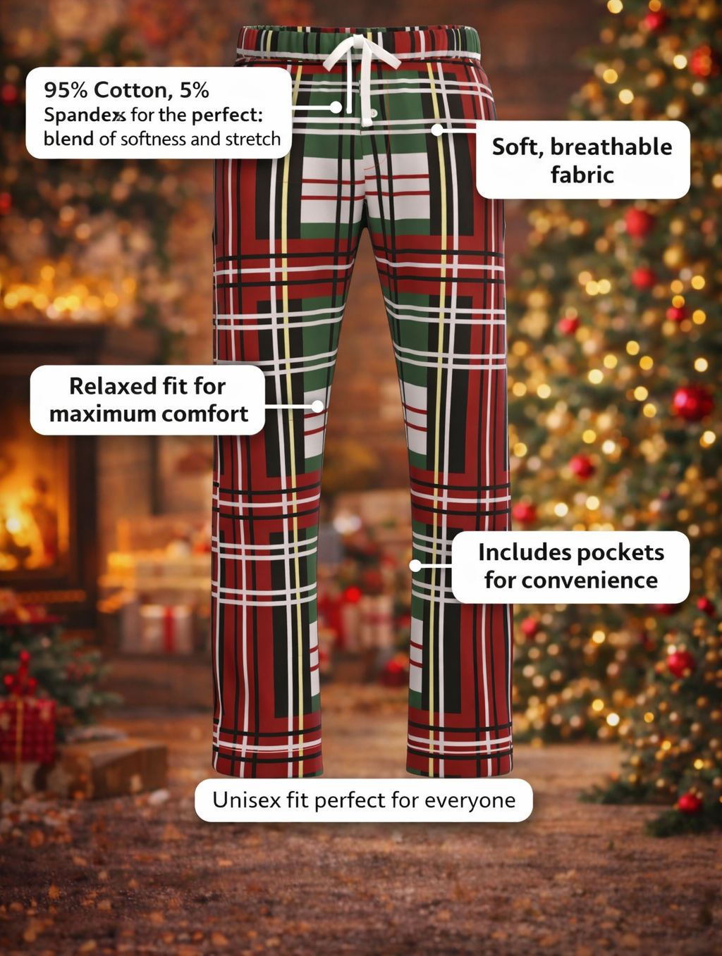 Christmas Bold Plaid Relaxed Fit Pants (Unisex)
