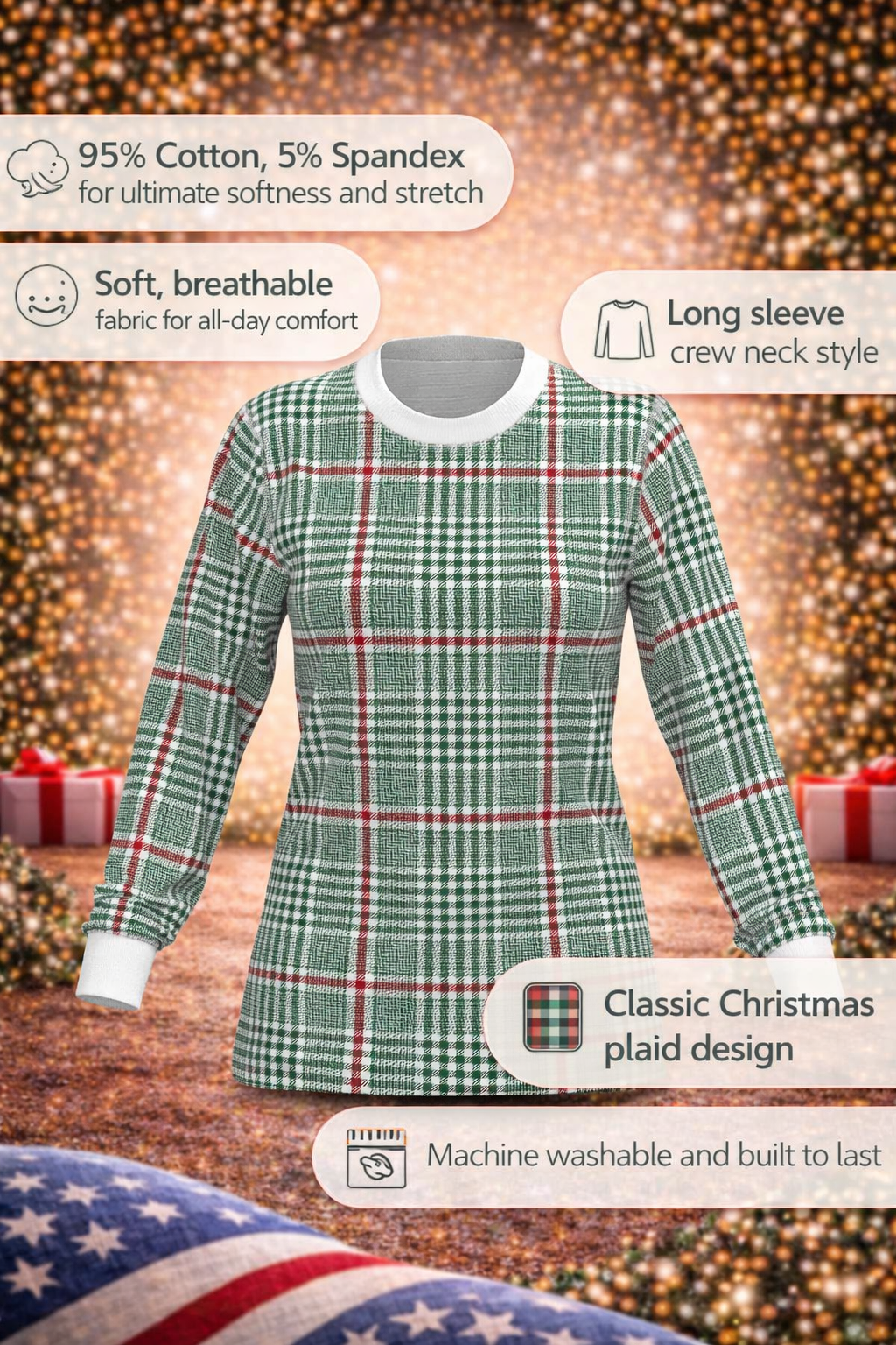 Christmas Soft Plaid Top (Women's)