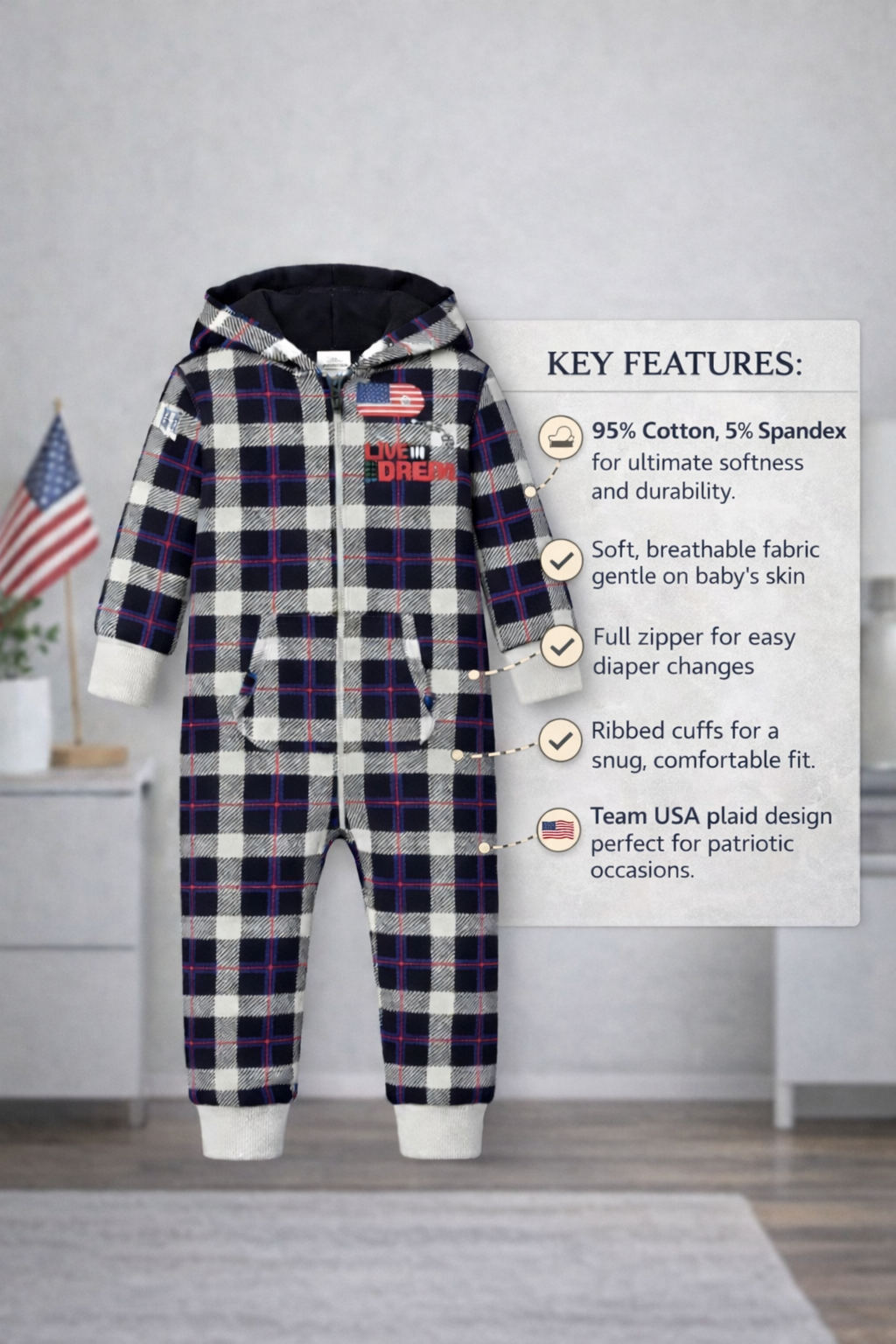 Team USA Plaid Onesies (Baby)